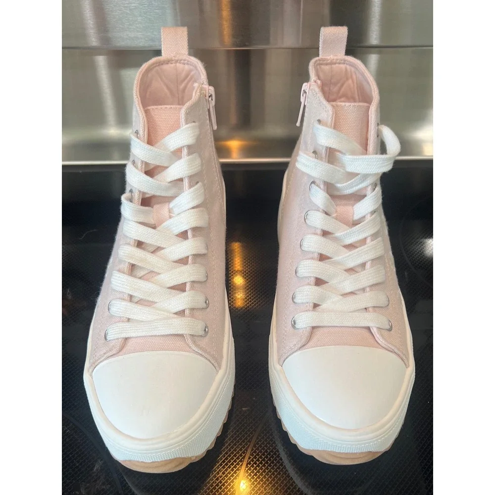 Art Class Girls Pink Daisy Embroidered High Top Platform Sneakers Size 5 Zipper